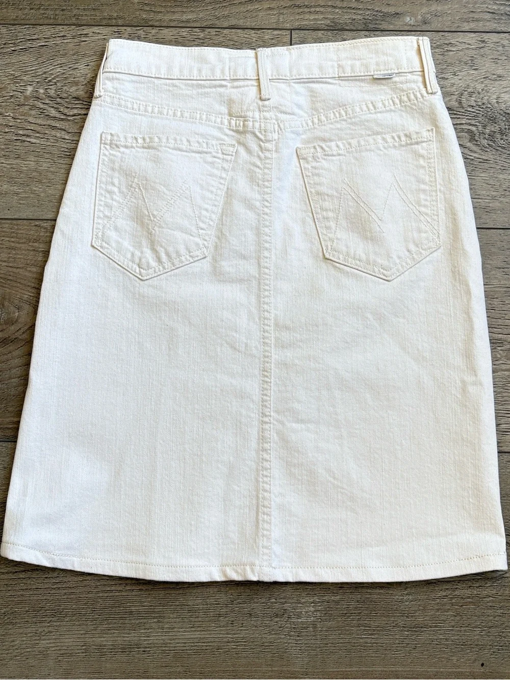 MOTHER Denim The Down Low Spinner White Jean Pencil Midi Skirt in Act Natural